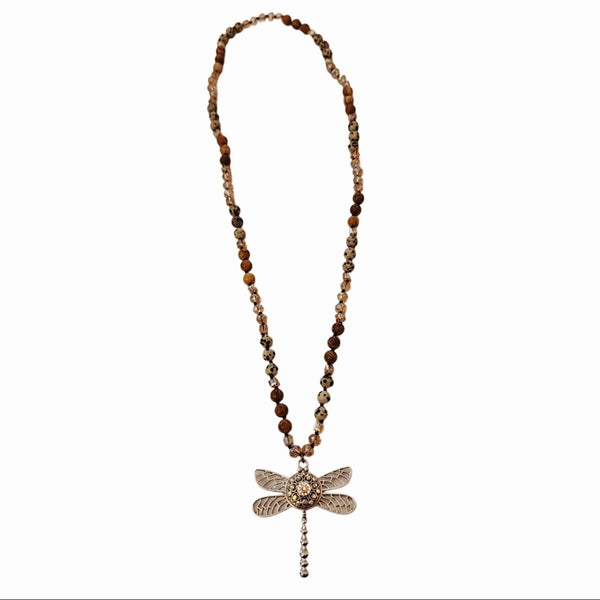 Interchangeable Snap Charm Dragonfly Pendant Beaded Necklace