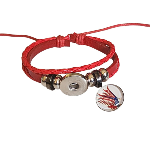 Adjustable Red Braided Snap Charm Bracelet with Patriotic Eagle Charm