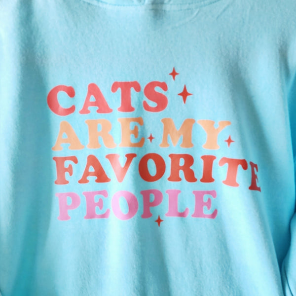 Cats Are My Favorite People Custom Teal Blue Hoodie With Pockets, Size M