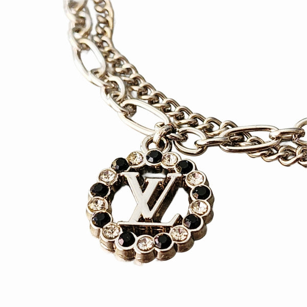 Charm Bracelet w/LV Rhinestone Charm, 925 Silver Charm, & Puff Heart in Silver