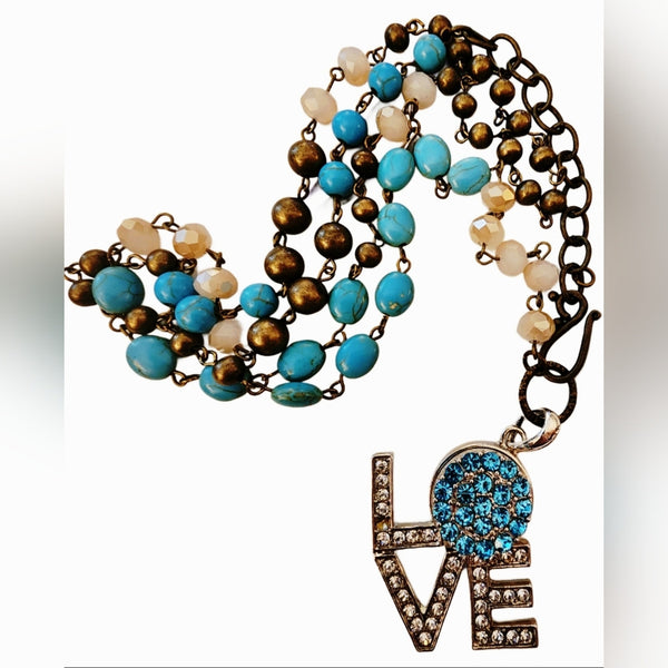 Interchangeable Snap Charm LOVE Pendant Beaded Necklace