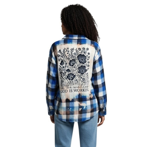 In The Waiting God Is Working Repurposed Christian Theme Plaid Shirt, XXL