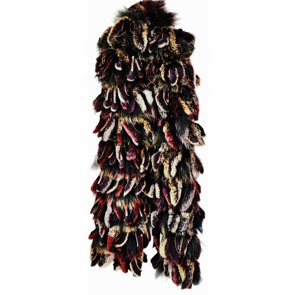 Elegant Feather & Leather Scarf - Purple, Gray, Brown, Blue, Black - 50