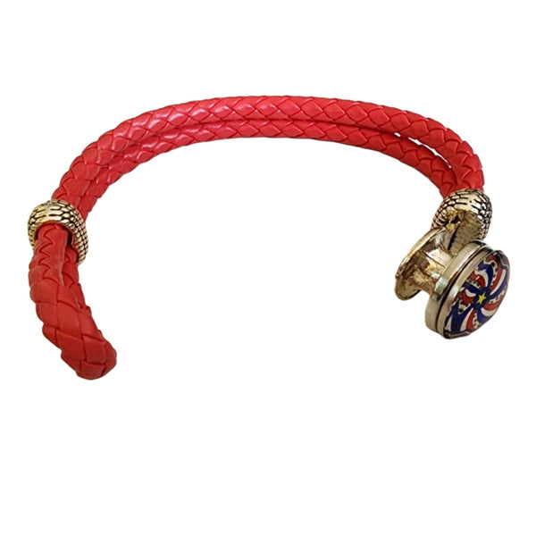 Red Braided Snap Charm Bracelet with Patriotic Swirl Charm