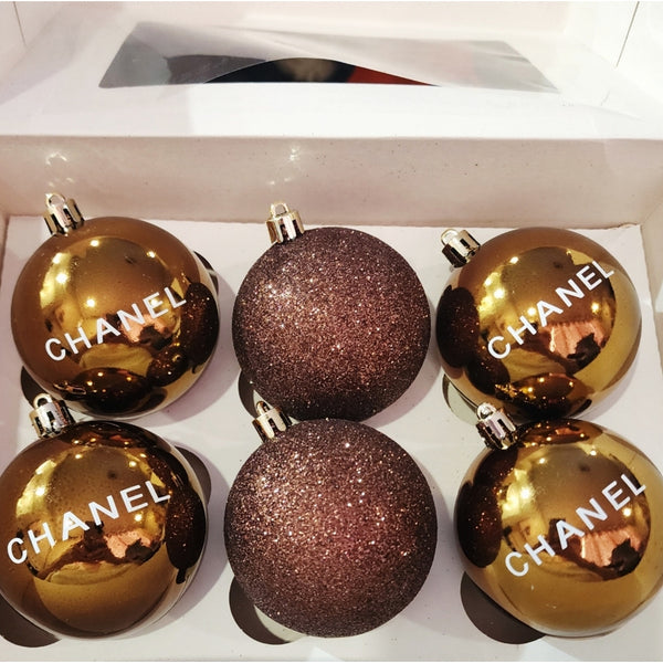 Set of 6 Plastic Novelty Ball Tree Ornaments,  Bronze Mix