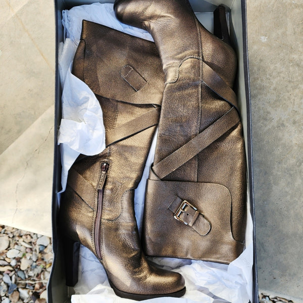 Via Spiga High Heel Hanna Bronze Leather Knee Length Boot, 7.5