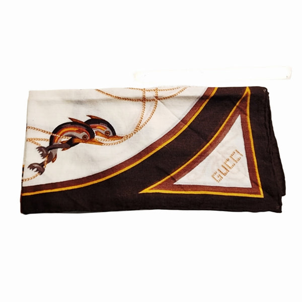 Gucci Brown and Cream Silk Handkerchief / Scarf