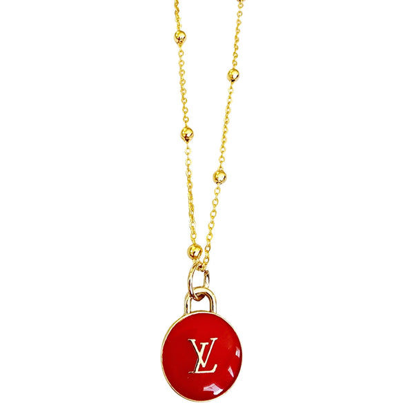 Repurposed LV Double Sided Red & Gold Charm on 18K GF Chain