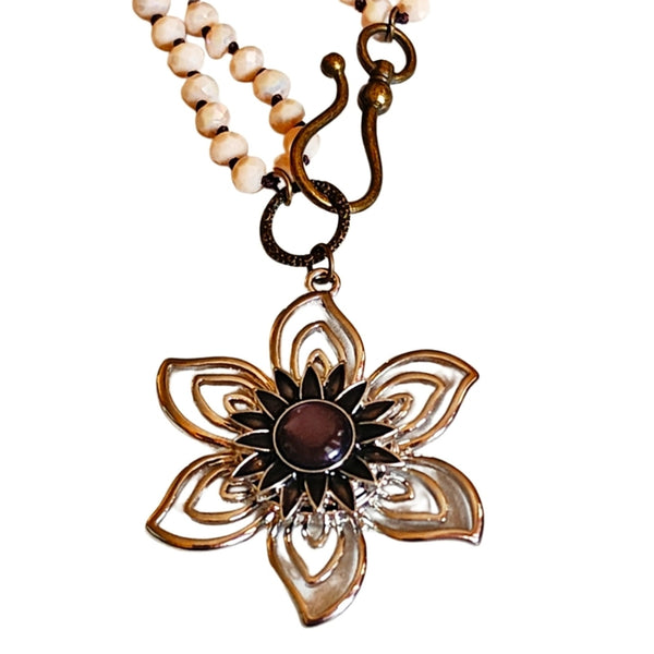 Interchangeable Snap Charm Sunflower Pendant Beaded Necklace