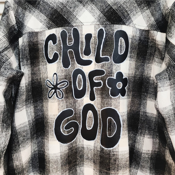 Child of God Repurposed Christian Heavy Duty Plaid Shirt Jacket, L