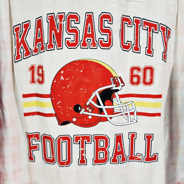 Kansas City Chiefs Red & White Custom Upcycled Bleached Plaid Shirt, L