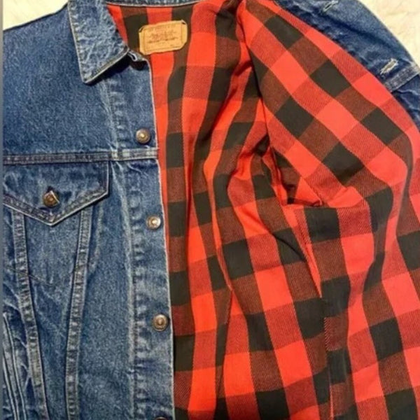 Kansas City Chiefs Football Custom Upcycled Jean Jacket, Size L