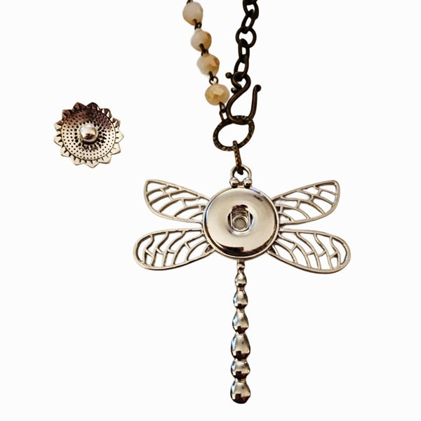 Interchangeable Snap Charm Dragonfly Pendant Beaded Necklace