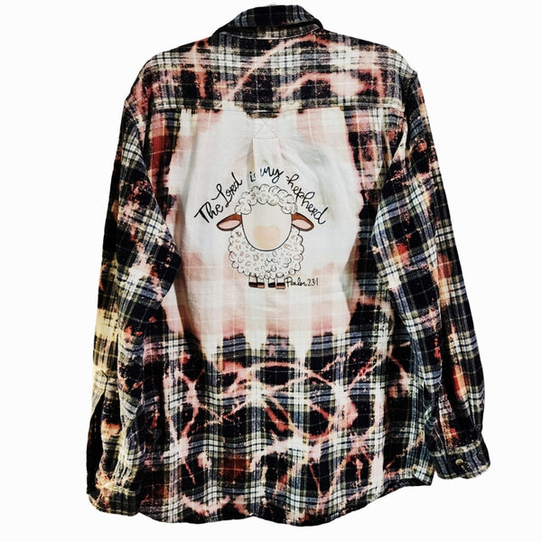 The Lord Is My Shepherd Custom Christian Upcycled Plaid Flannel Shirt, L