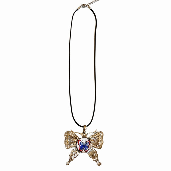 Interchangeable Snap Charm Butterfly Pendant on Leather Necklace