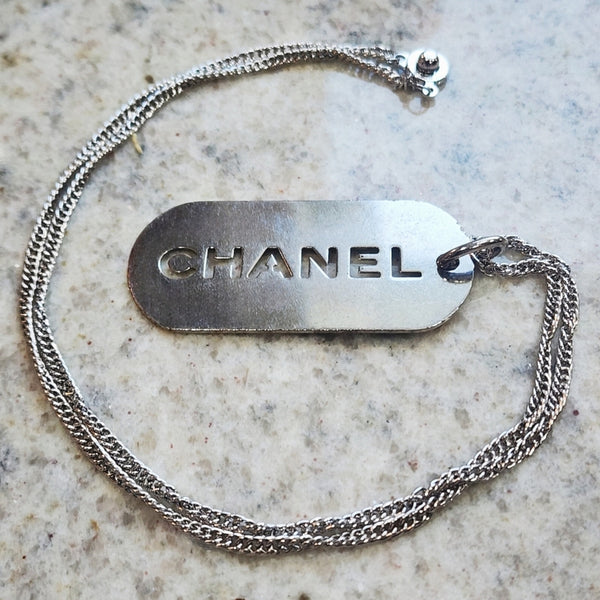 Chanel Silver Dog Tag on Unbranded Silver Necklace Chain