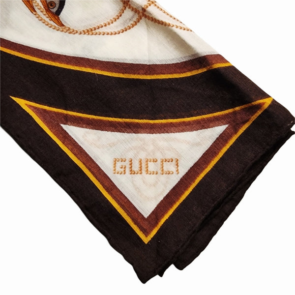Gucci Brown and Cream Silk Handkerchief / Scarf