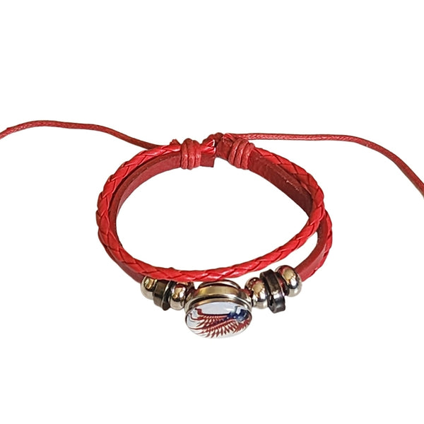 Adjustable Red Braided Snap Charm Bracelet with Patriotic Eagle Charm