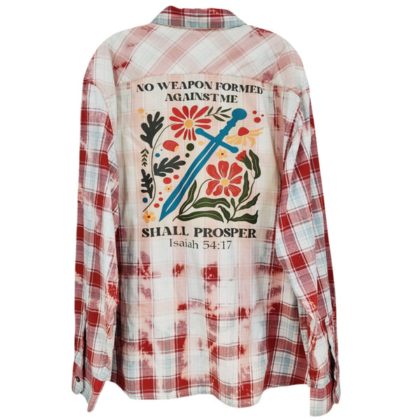 No Weapon Formed Against Me Shall Prosper Repurposed Christian Theme Plaid Shirt, XL