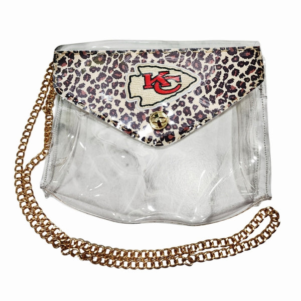 KC Chiefs Clear Stadium Bag With Arrowhead Leopard Handsewn Flap