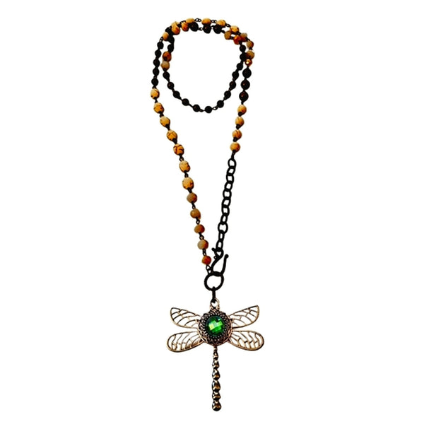 Interchangeable Snap Charm Dragonfly Pendant Beaded Necklace