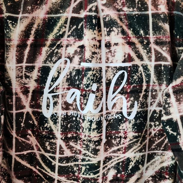 Faith Can Move Mountains Custom Christian Upcycled Plaid Flannel Long Sleeve Shirt