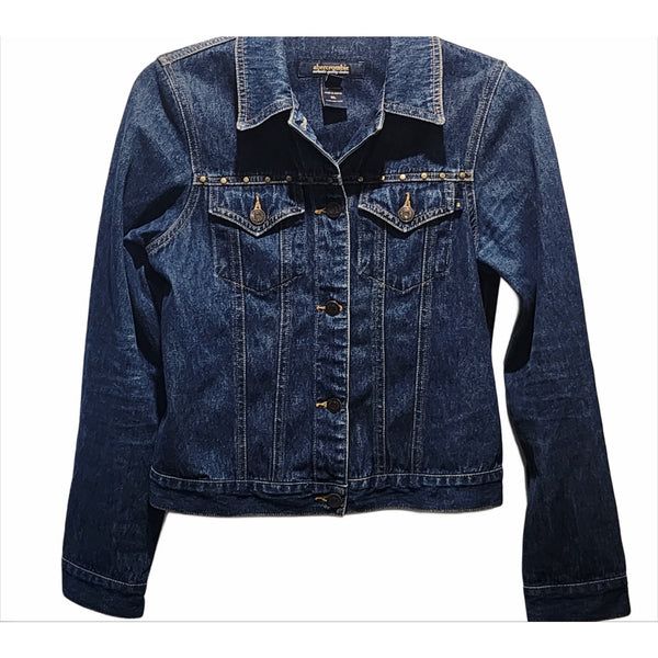 Faith Can Move Mountains Custom Floral Upcycled Denim Jacket W/Stud Details, Women's L
