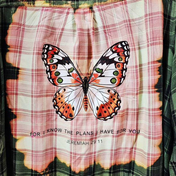 Jeremiah 29:11 Custom Christian Upcycled Green Plaid Lightweight Flannel Shirt