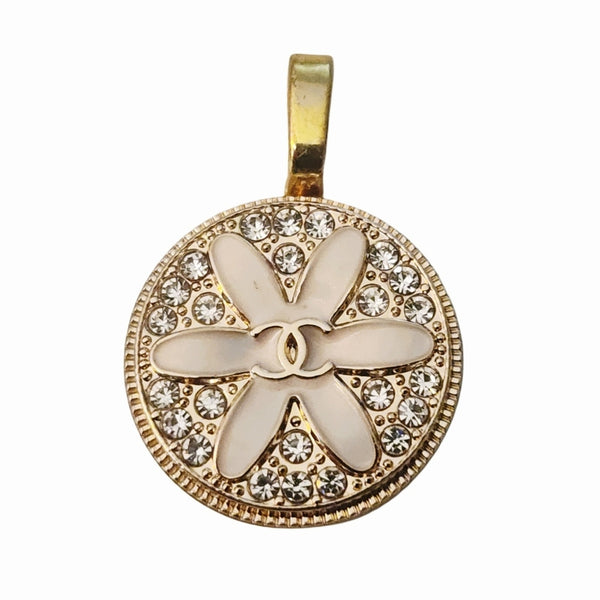 Designer Pale Pink & Rhinestone Flower Button Converted into a Pendant