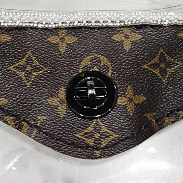 Clear Stadium Bag W/ Repurposed Handsewn LV Canvas Flap, Removable Gunmetal Chain