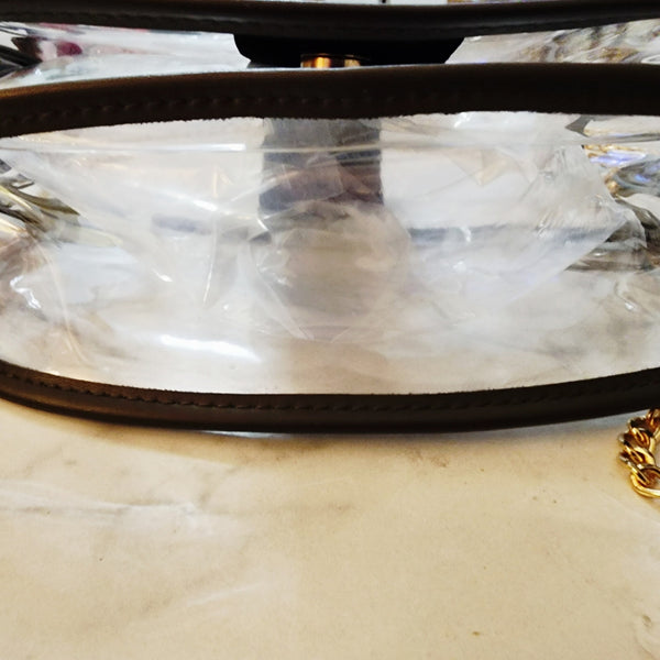 GG Repurposed Canvas Embellished Curved Crossbody Stadium Bag with Gold Chain