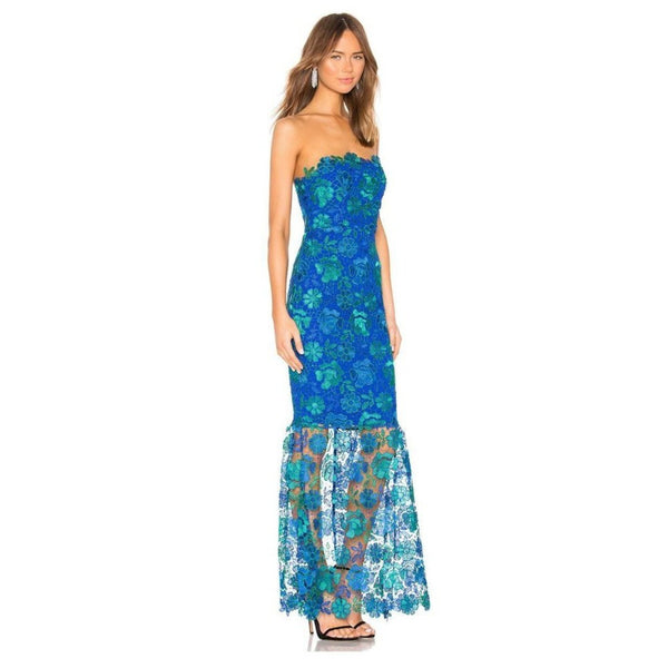 NWT Lovers + Friends Lace Full Length Teagan Gown Teal Green & Blue, Size XL