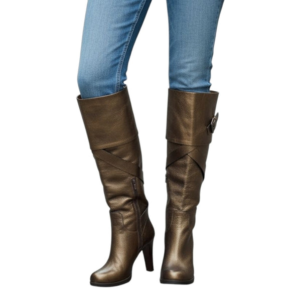 Via Spiga High Heel Hanna Bronze Leather Knee Length Boot, 7.5