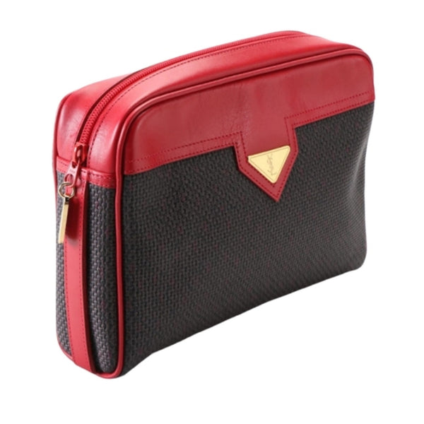 Authentic Yves Saint Laurent Clutch Bag in Textured PVC & Red Leather