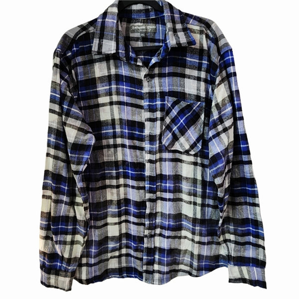 Kansas University KU Jayhawks Custom Upcycled Plaid Flannel Shirt, 2X