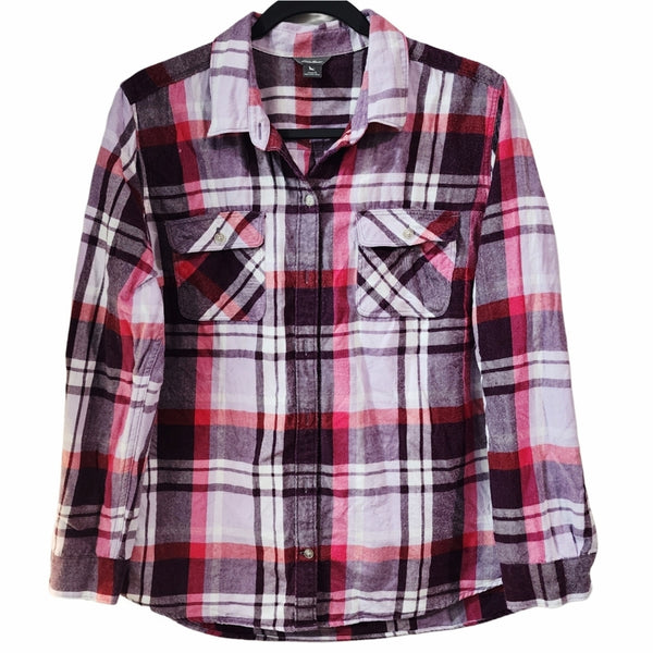 Love Like Jesus Custom Upcycled Pink Plaid Tencel Shirt, L