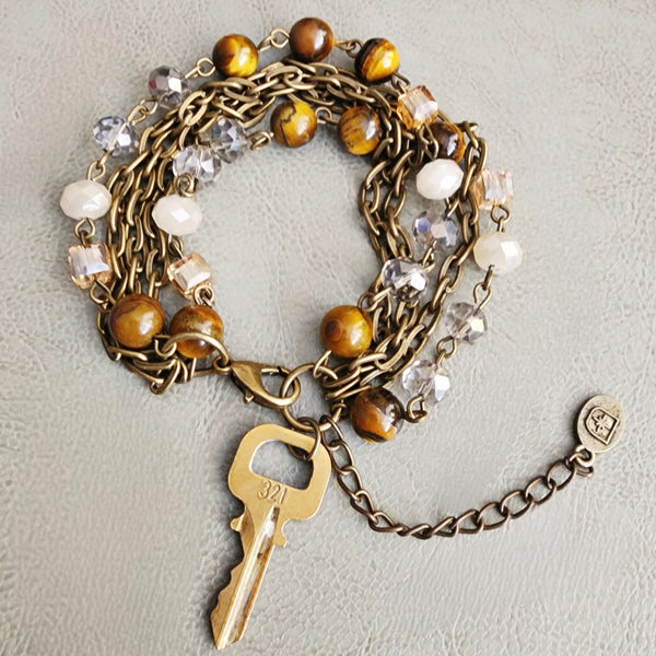 LV Lock Key Adjustable Beaded Bracelet