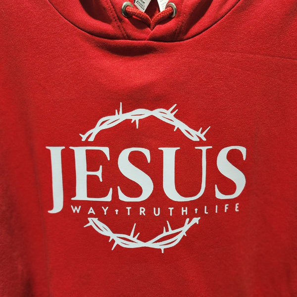 Jesus, The Way Truth Life with Crown of Thorns Custom Christian Upcycled Crop Hoodie