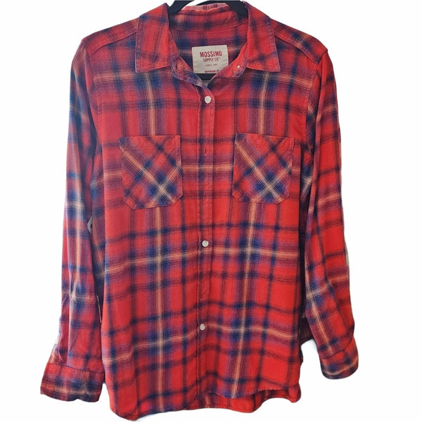 Kansas City Chiefs Upcycled Vibrant Red Plaid Button Down Shirt, Size S