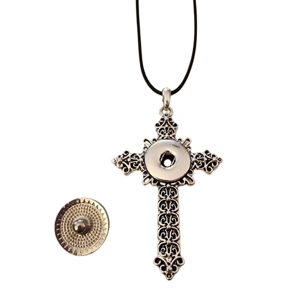 Interchangeable Snap Charm Cross Pendant on Leather Necklace