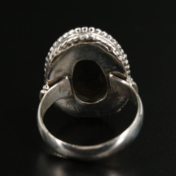 Sterling Silver Smoky Quartz Oval Cocktail Ring, Size 7