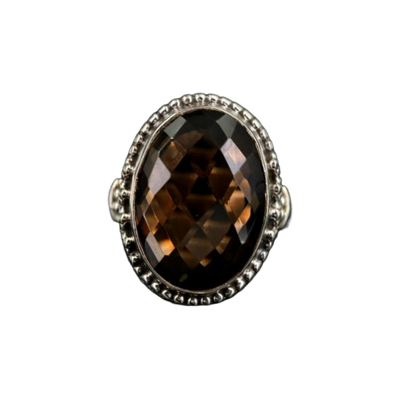 Sterling Silver Smoky Quartz Oval Cocktail Ring, Size 7