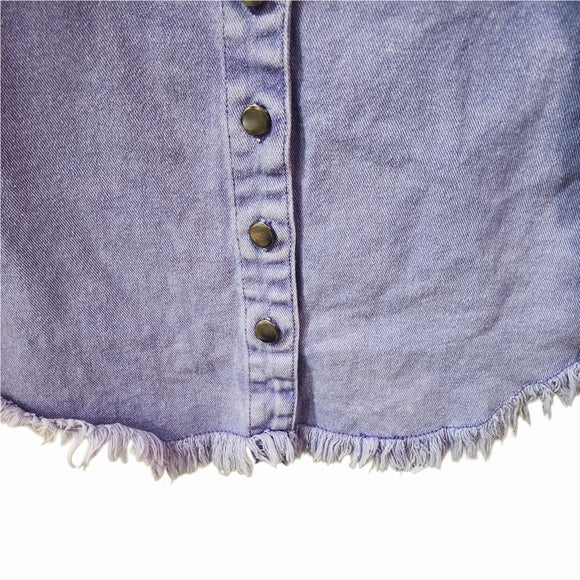 Faith Over Fear Custom Upcycled Purple Frayed Hem Jean Jacket, Women's S