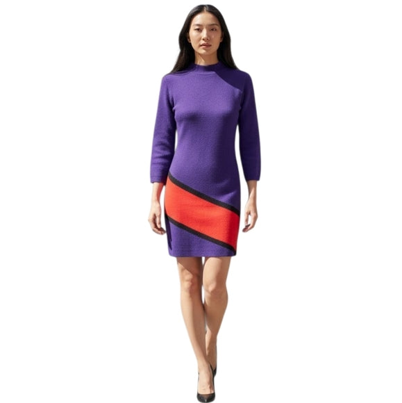 St. John Knit Mini Sweater Dress Purple and Red, Long Sleeve, M