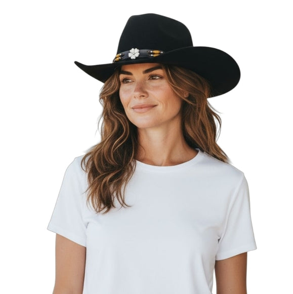 Black Cowboy Hat w/Removable Hat Band Adorned w/Designer Button