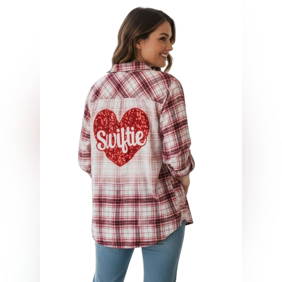 Swiftie Custom Upcycled Pink Plaid Shirt, Women's XL