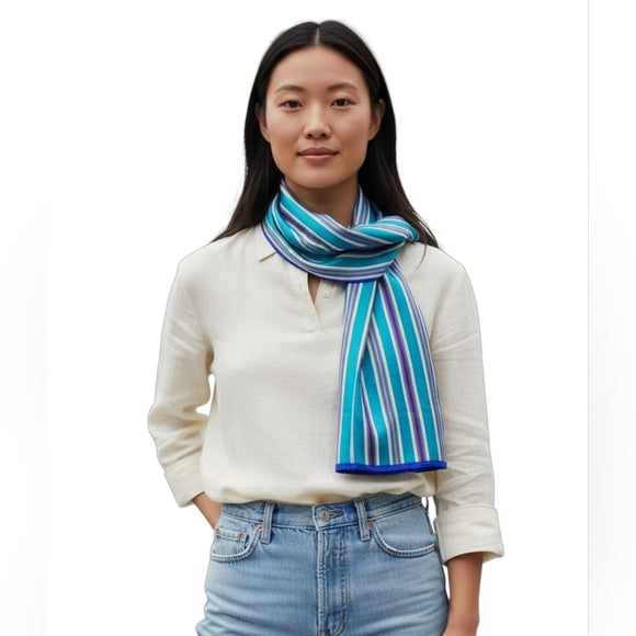 Oscar de la Renta Striped Silk Oblong Fringed Edge Scarf - 50.5
