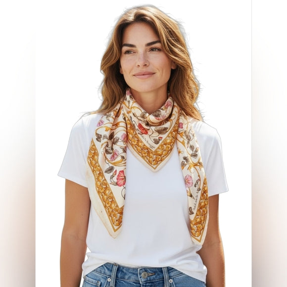 Nicole de Beauvon Paris Vibrant Floral Rolled Edge Scarf - 34 x 34