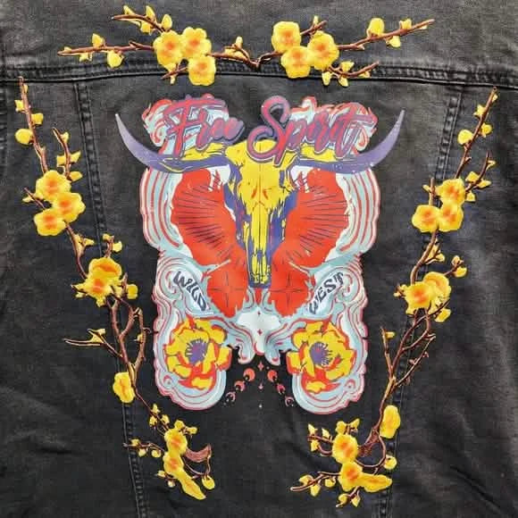 Free Spirit Custom Upcycled Black Denim Jacket