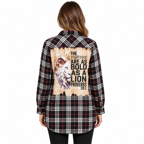 The Righteous Are As Bold As A Lion  Repurposed Christian Theme Plaid Shirt, XL